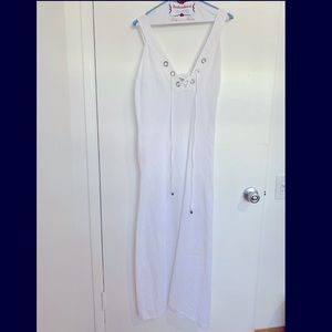 LAURA GOTTI LONG WHITE PURE LINEN PULL OVER DRESS